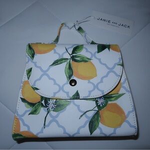 Janie and Jack White and Yellow Lemon-Print Mini Top-Handle Bag